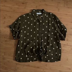 Faithfull the Brand Army Green Polka Dot Blouse